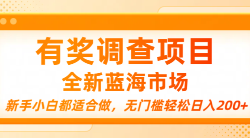 有奖调查项目，全新蓝海市场，新手小白都适合做，无门槛让你轻松日入200+